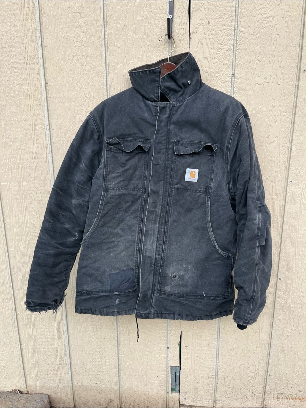 Carhartt Coat Duck Canvas Sherpa Lined Workwear Black